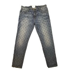 Current Elliott Women's 32x28.5 The‎ Fling Slim Boyfriend Indigo Polka Dot Jeans